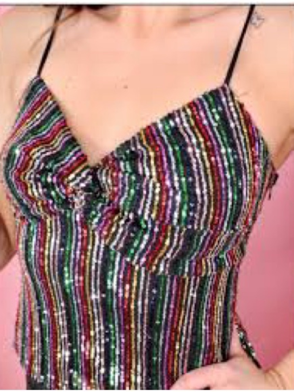 Dance & Marvel Multicolor Sequin Striped Tank Top